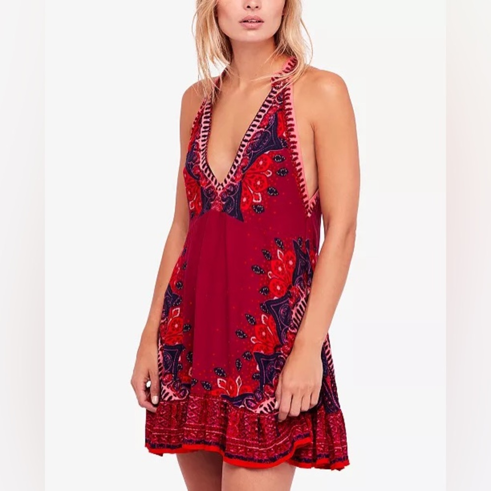 Free People Steal the Sun Red Printed Mini Dress XS